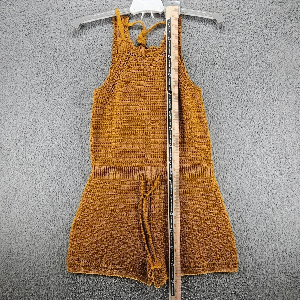 Universal Thread Women 100%‎ Cotton Yellow Brown Tie Front Romper Size XS